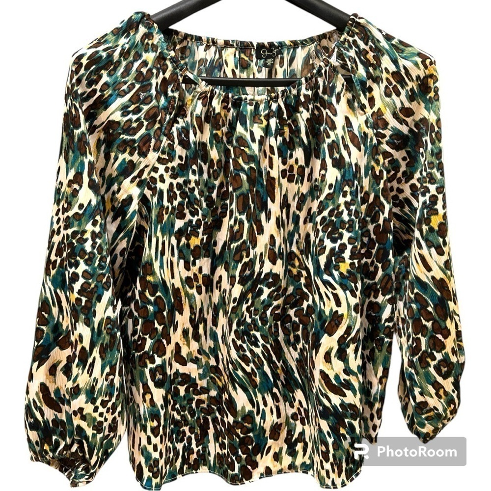 Jessica Simpson Layla Cheetah Print Satin Top 2X